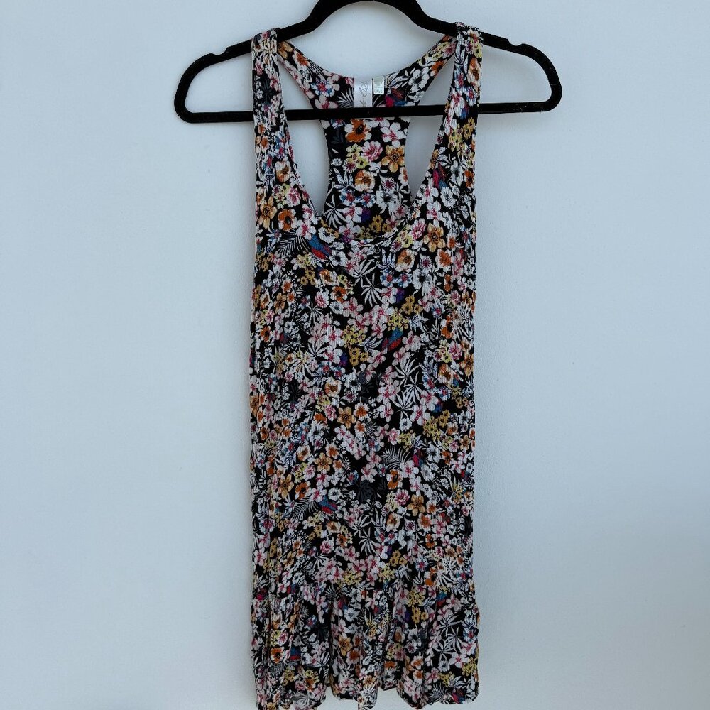 Black floral print racerback mini dress